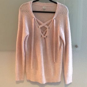 Tie Up Oversized Light Pink Sweater